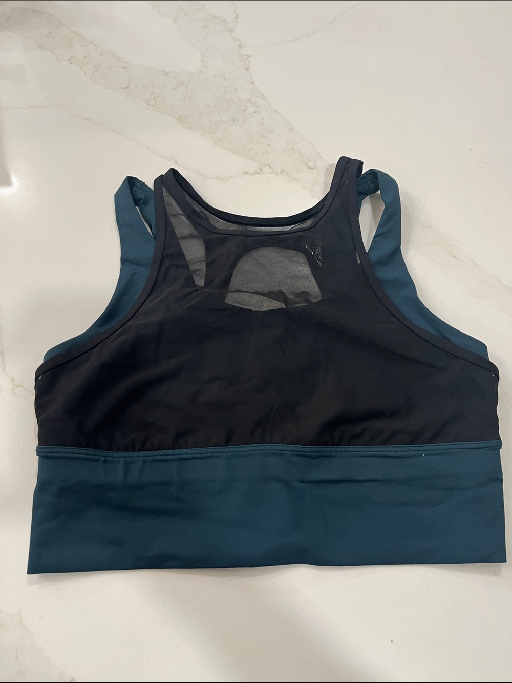 lululemon athletica Black and Teal Mesh-Back High Neck Sports Bra
